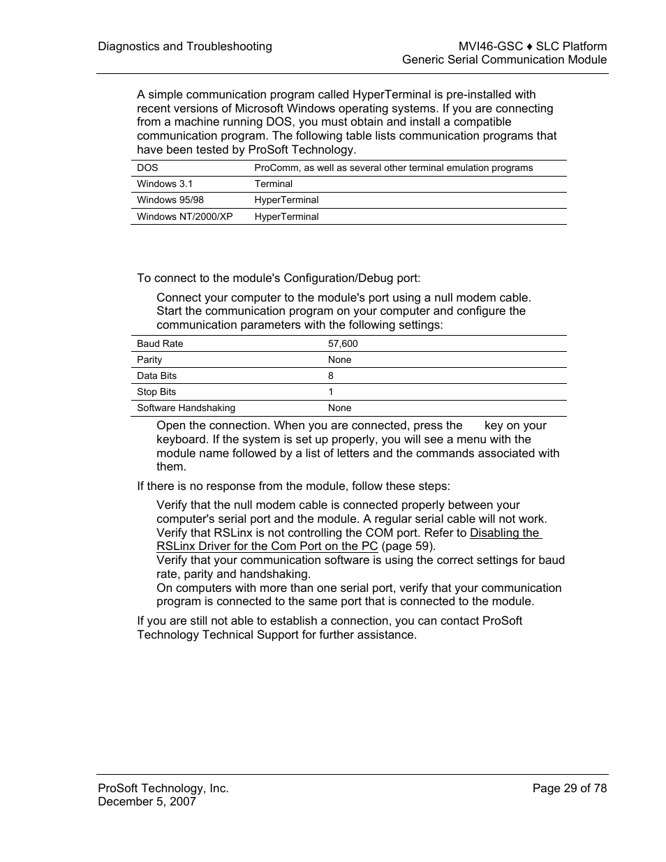 Using the configuration/debug port | ProSoft Technology MVI46-GSC User Manual | Page 29 / 78