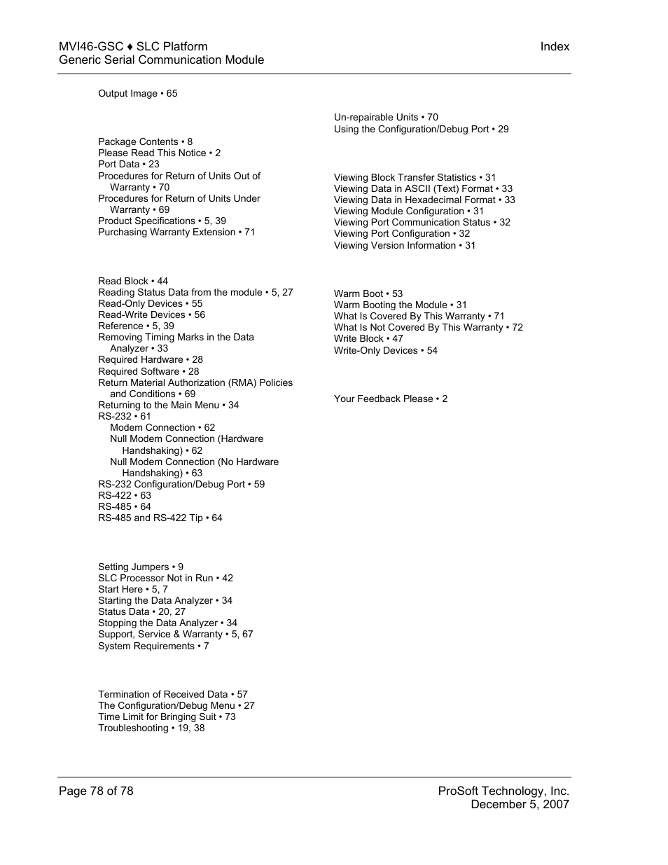 ProSoft Technology MVI46-GSC User Manual | Page 78 / 78