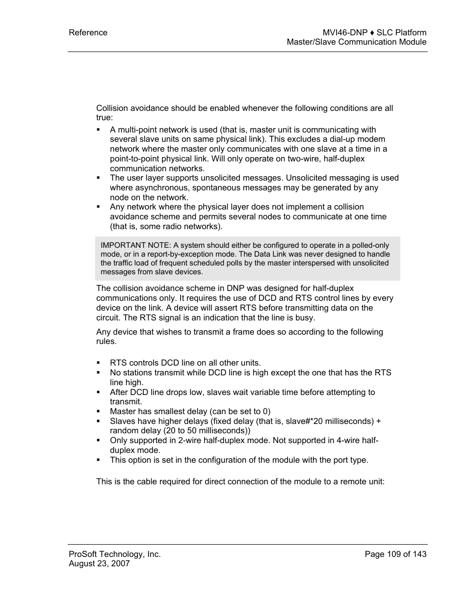 Dnp collision avoidance, Collision, Avoidance | ProSoft Technology MVI46-DNP User Manual | Page 109 / 143
