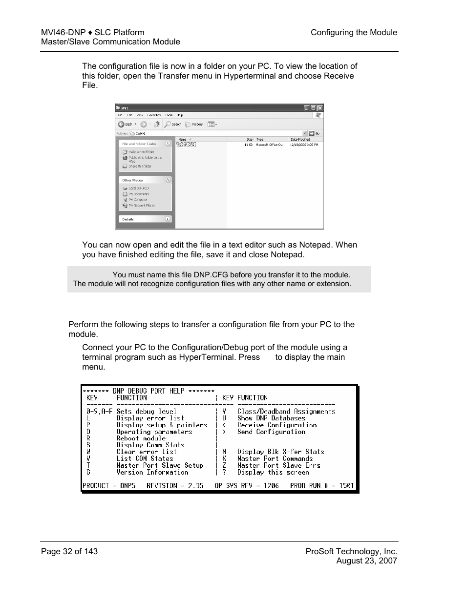 Transferring the configuration file to the module | ProSoft Technology MVI46-DNP User Manual | Page 32 / 143
