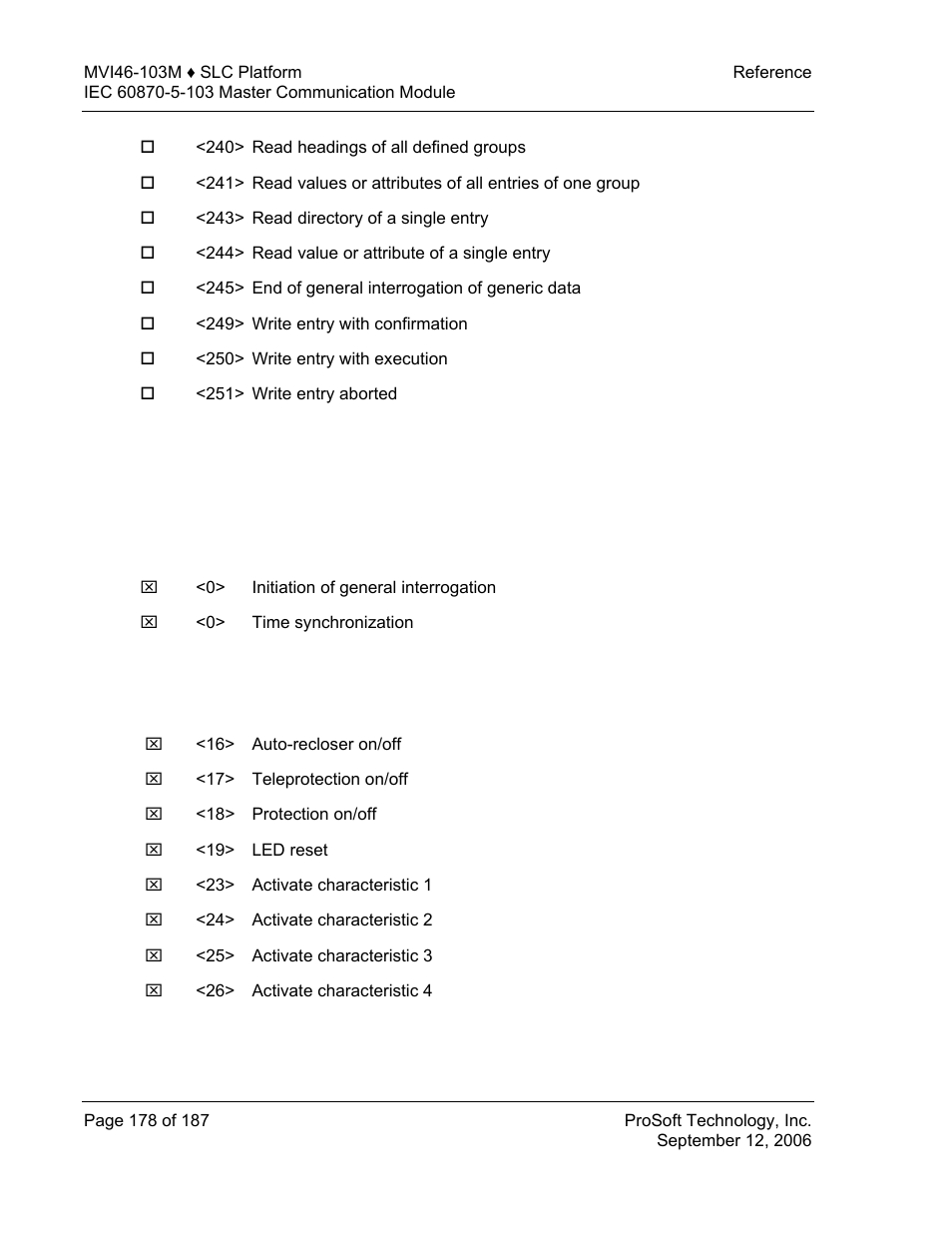System functions in control direction, General commands in control direction, Generic functions in control direction | ProSoft Technology MVI46-103M User Manual | Page 178 / 187