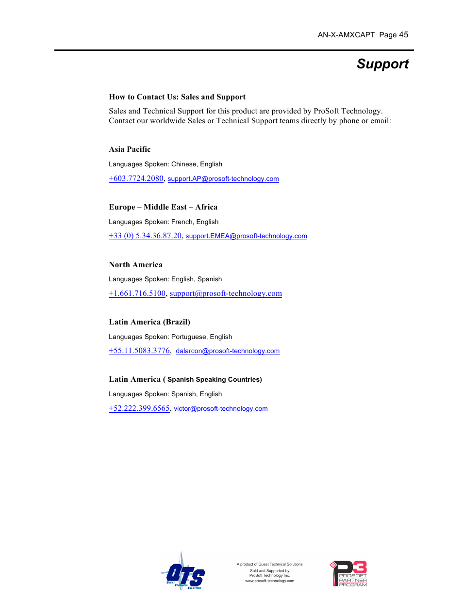 Support | ProSoft Technology AN-X-AMX User Manual | Page 49 / 50