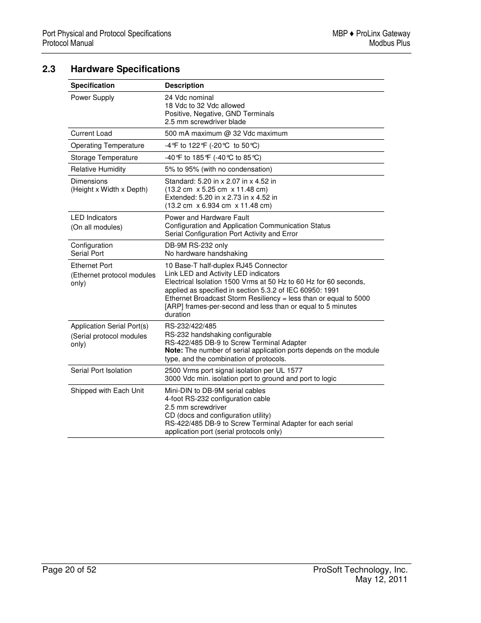 ProSoft Technology 5301-MBP-ASCII User Manual | Page 20 / 52