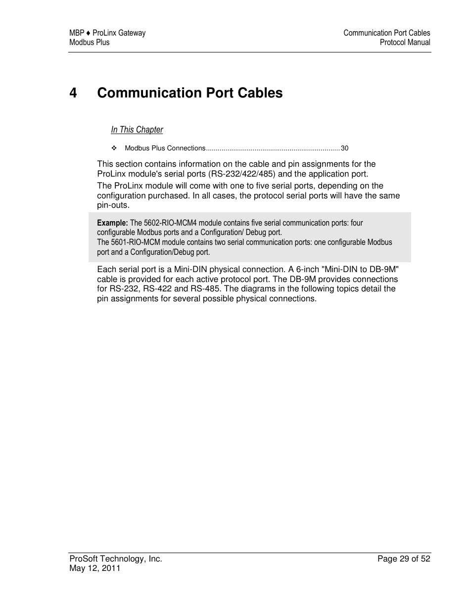 4communication port cables | ProSoft Technology 5301-MBP-ASCII User Manual | Page 29 / 52