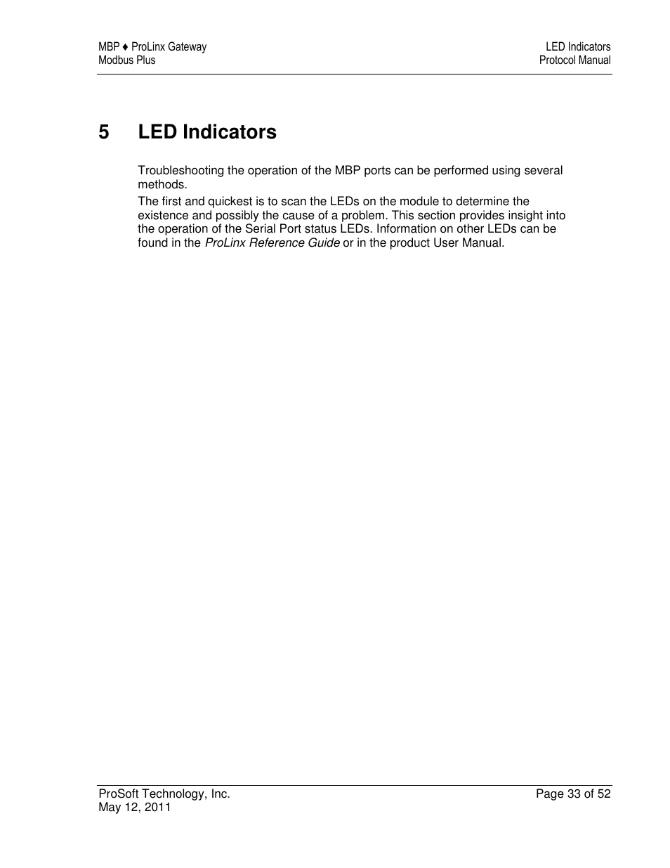 5led indicators | ProSoft Technology 5301-MBP-ASCII User Manual | Page 33 / 52
