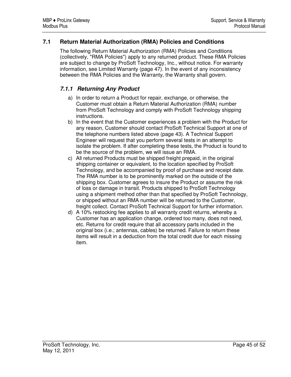 ProSoft Technology 5301-MBP-ASCII User Manual | Page 45 / 52