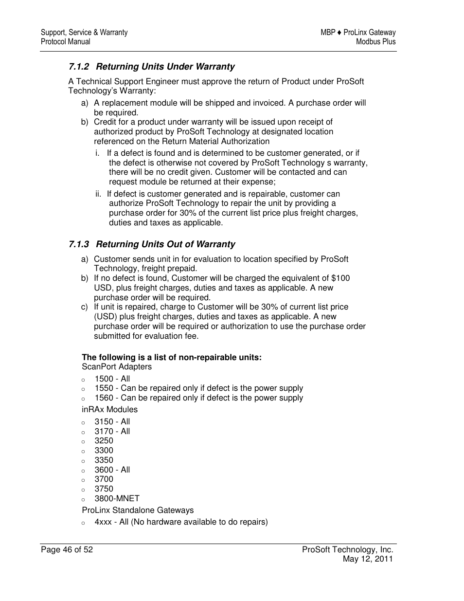 ProSoft Technology 5301-MBP-ASCII User Manual | Page 46 / 52