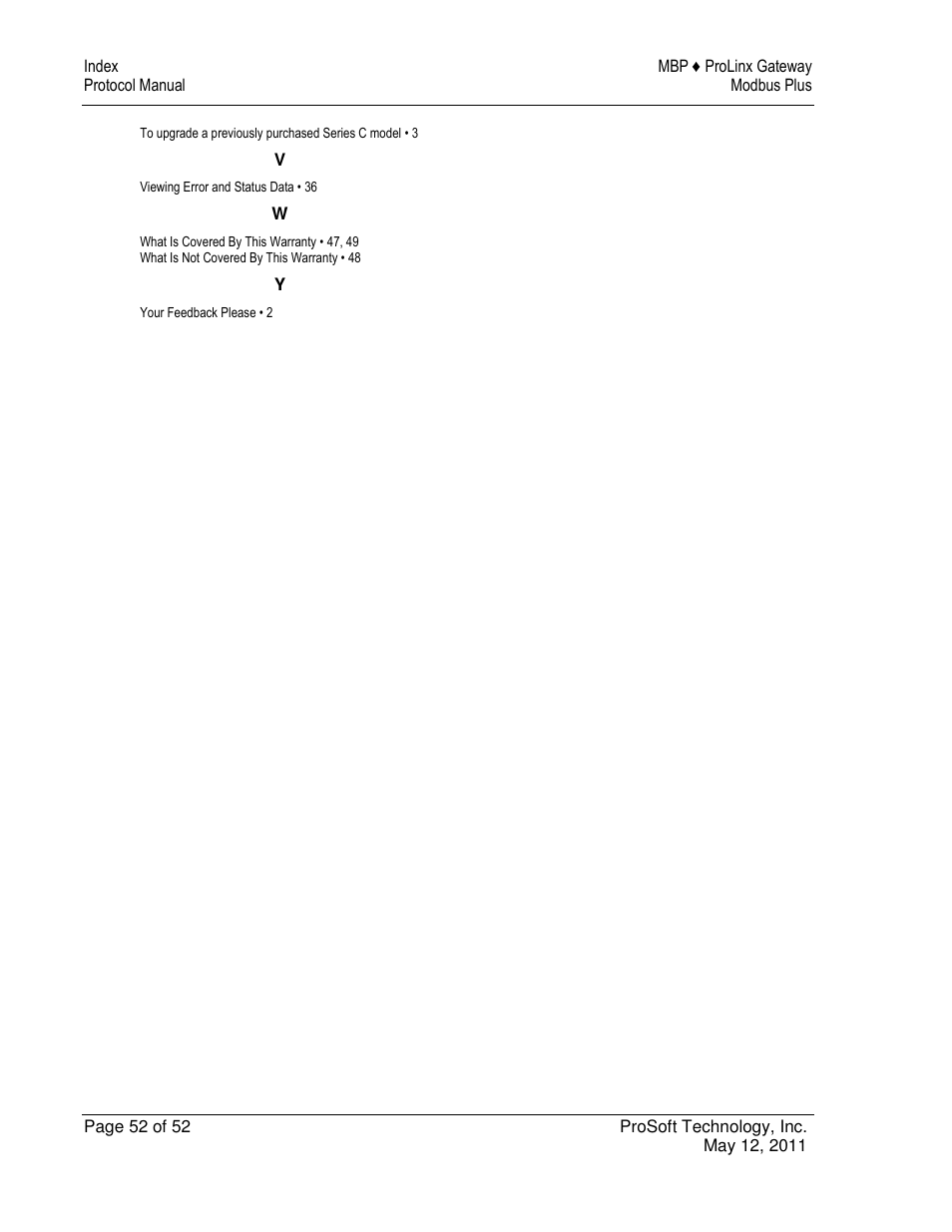 ProSoft Technology 5301-MBP-ASCII User Manual | Page 52 / 52