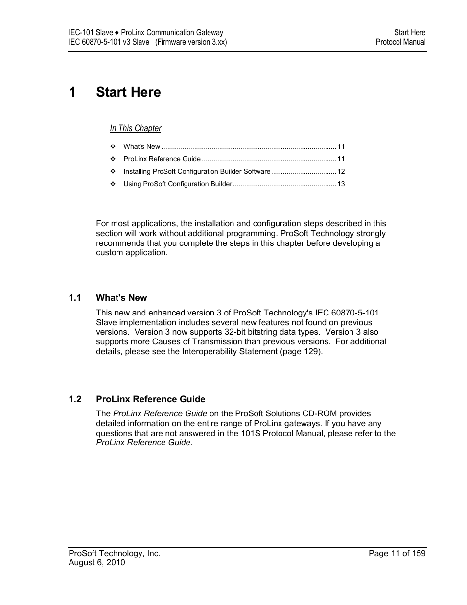 Start here, What's new, Prolinx reference guide | E 11), 1 start here | ProSoft Technology 5201-MNET-101S User Manual | Page 11 / 159