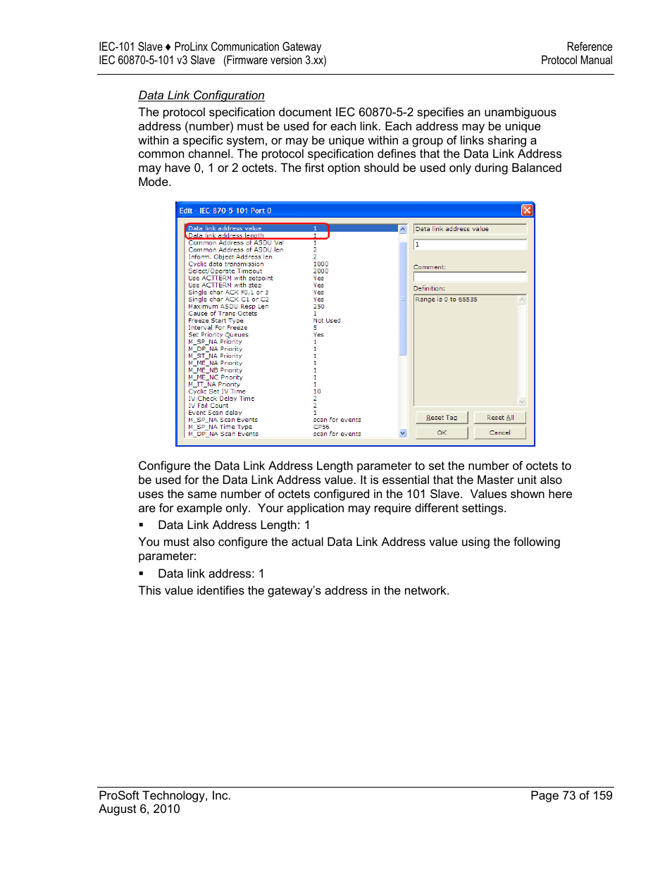 Data link configuration | ProSoft Technology 5201-MNET-101S User Manual | Page 73 / 159