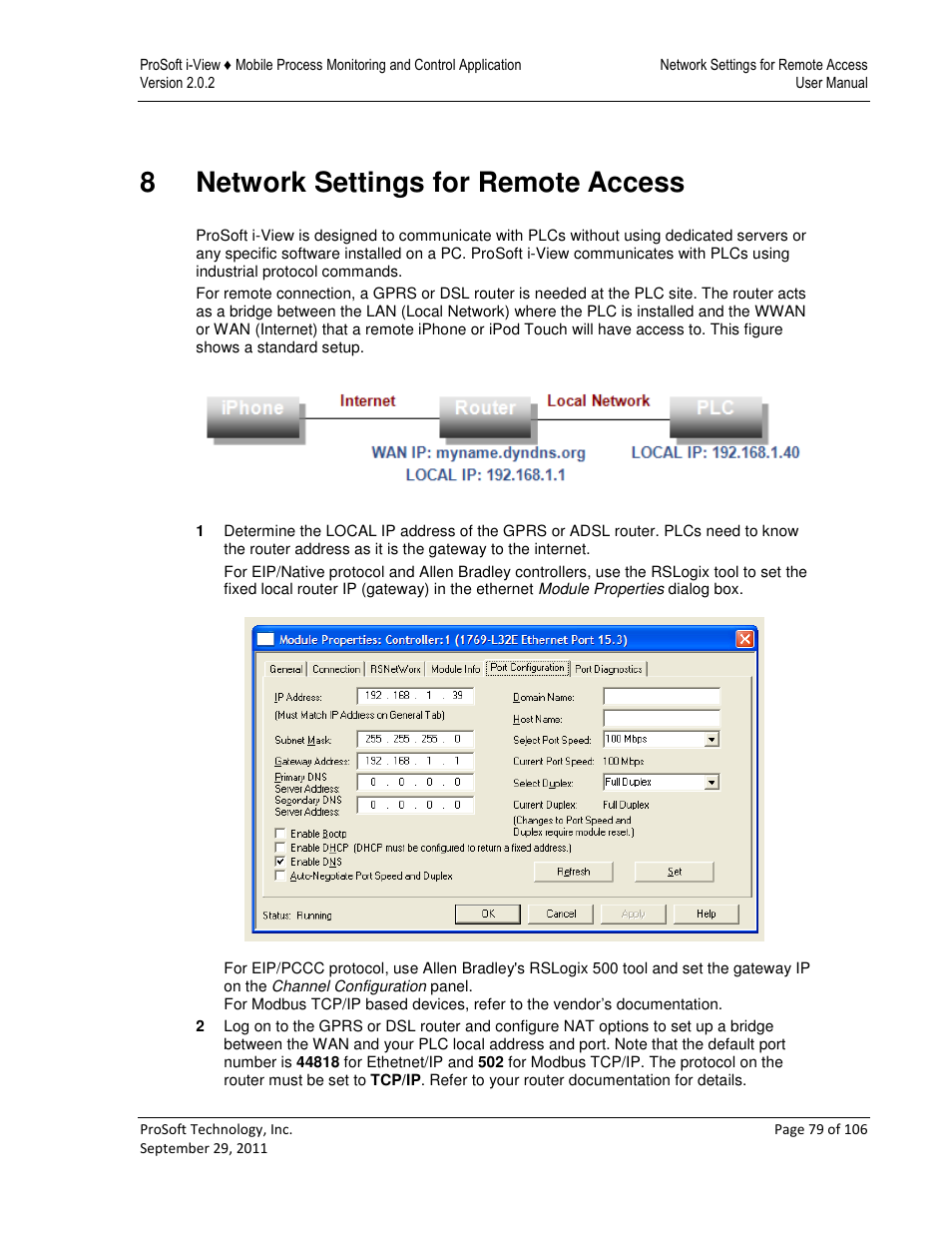8network settings for remote access | ProSoft Technology ProSoft i-View User Manual | Page 79 / 106