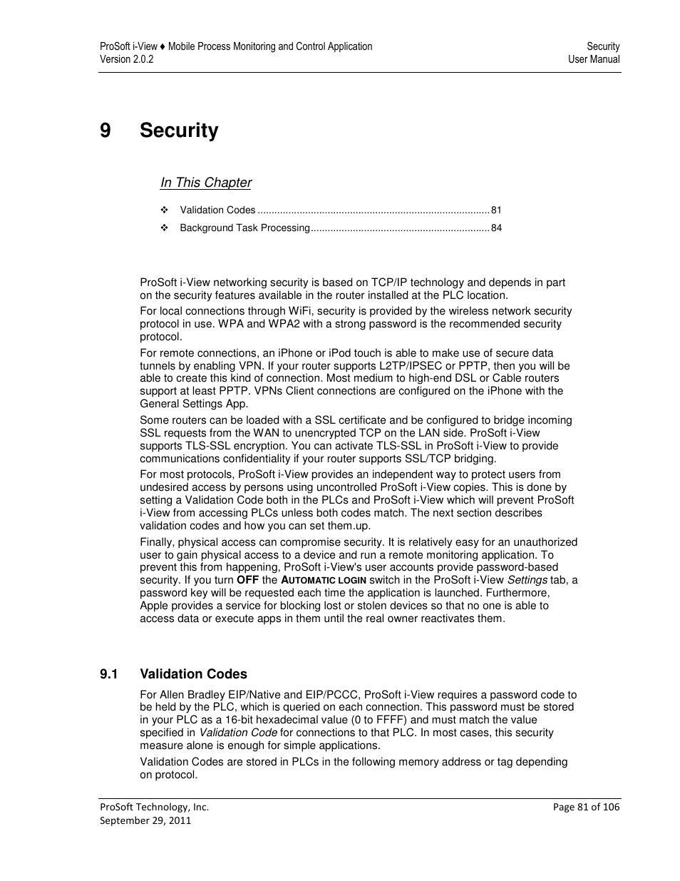 9security | ProSoft Technology ProSoft i-View User Manual | Page 81 / 106
