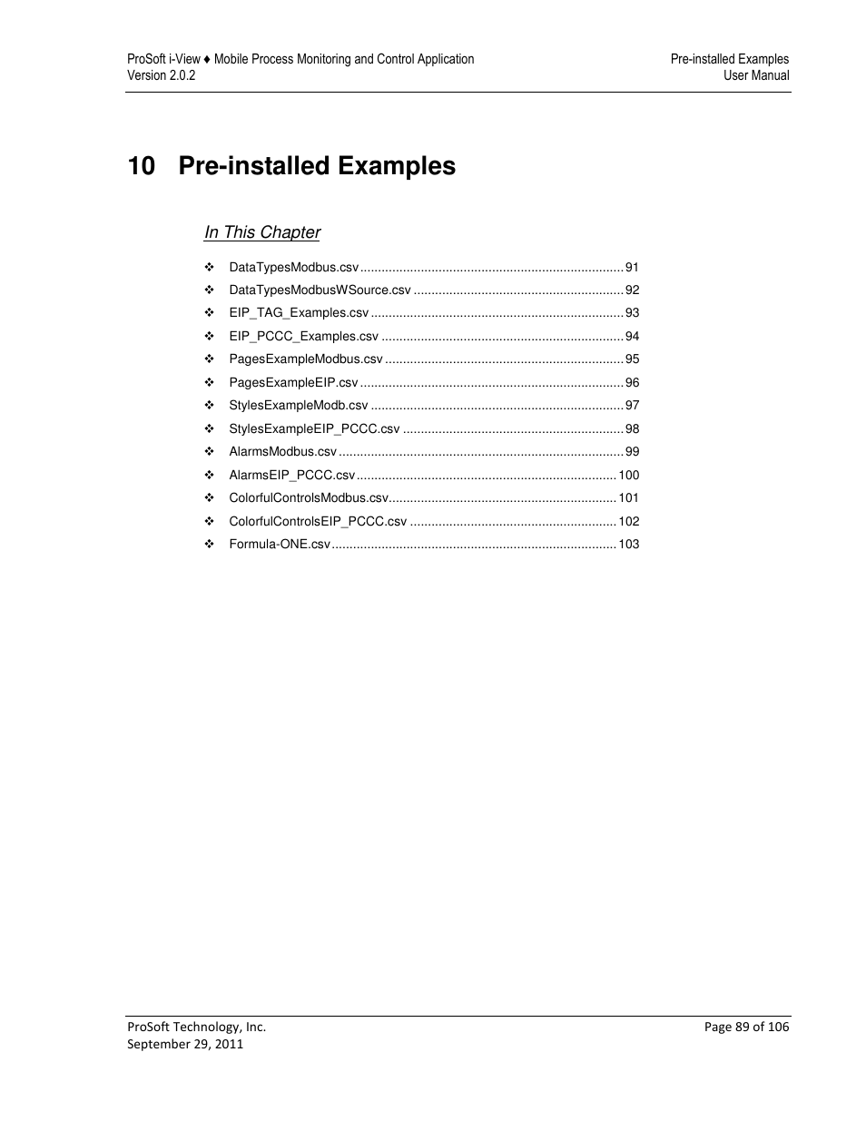 10 pre-installed examples | ProSoft Technology ProSoft i-View User Manual | Page 89 / 106