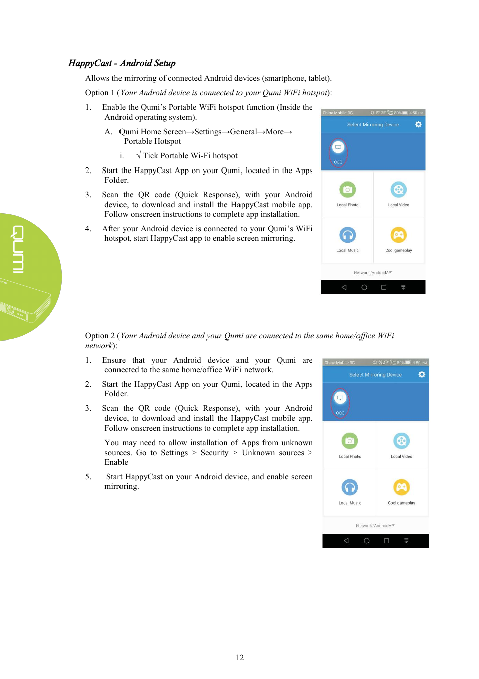 Happycast - android setup | Vivitek Qumi Q3 Plus User Manual | Page 18 / 52