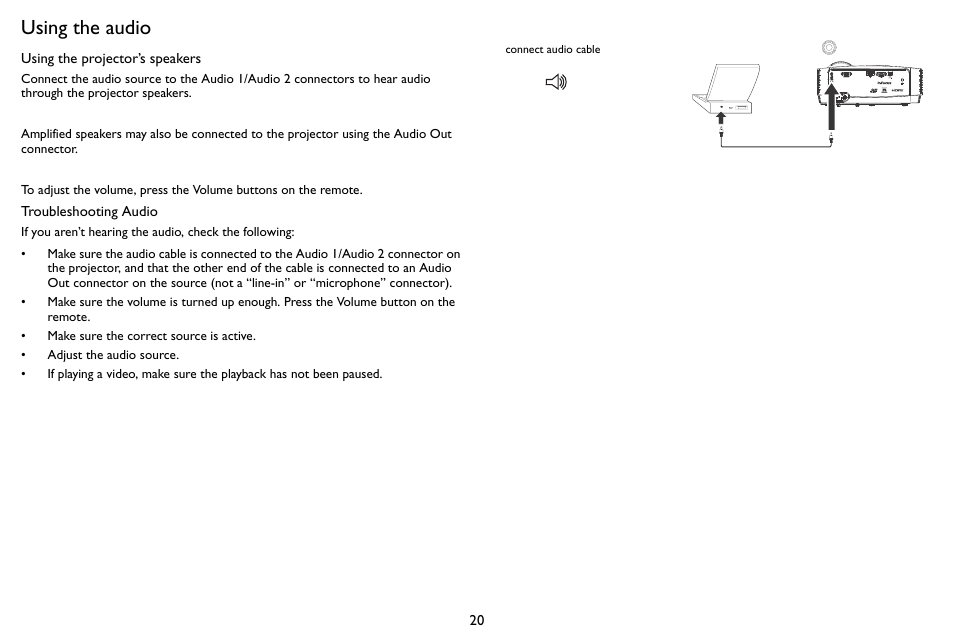 Using the audio | InFocus SP1080 User Manual | Page 21 / 35