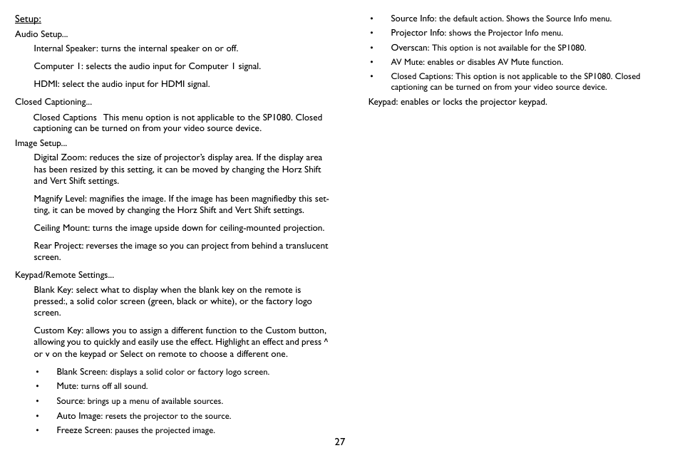 InFocus SP1080 User Manual | Page 28 / 35