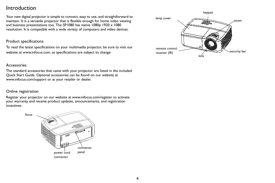 Introduction | InFocus SP1080 User Manual | Page 5 / 35