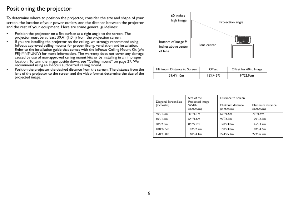 Positioning the projector | InFocus SP1080 User Manual | Page 7 / 35