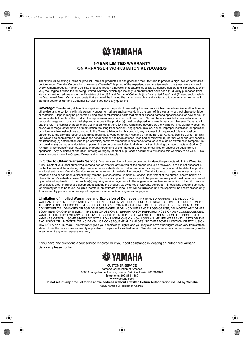 Yamaha PSR-S770 User Manual | Page 116 / 118