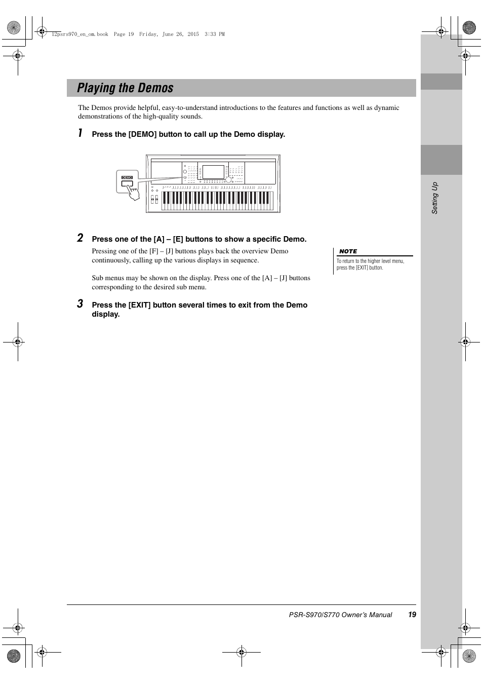 Playing the demos | Yamaha PSR-S770 User Manual | Page 19 / 118