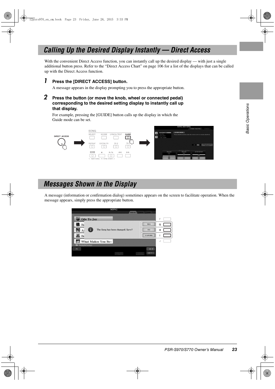 Messages shown in the display | Yamaha PSR-S770 User Manual | Page 23 / 118