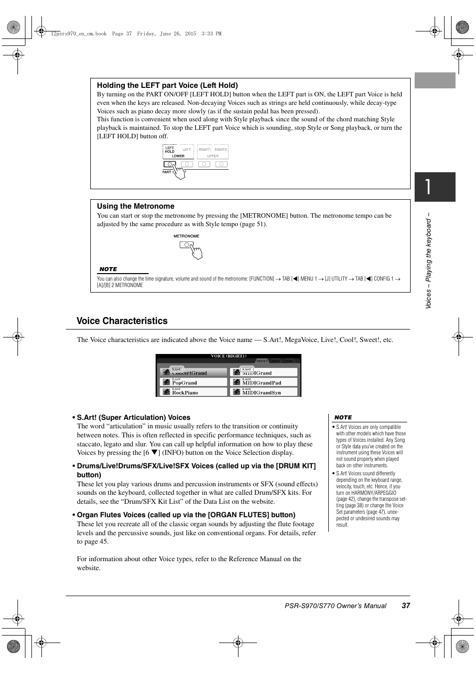 Voice characteristics | Yamaha PSR-S770 User Manual | Page 37 / 118