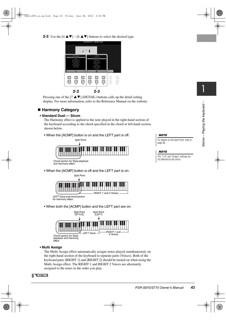 Harmony category | Yamaha PSR-S770 User Manual | Page 43 / 118