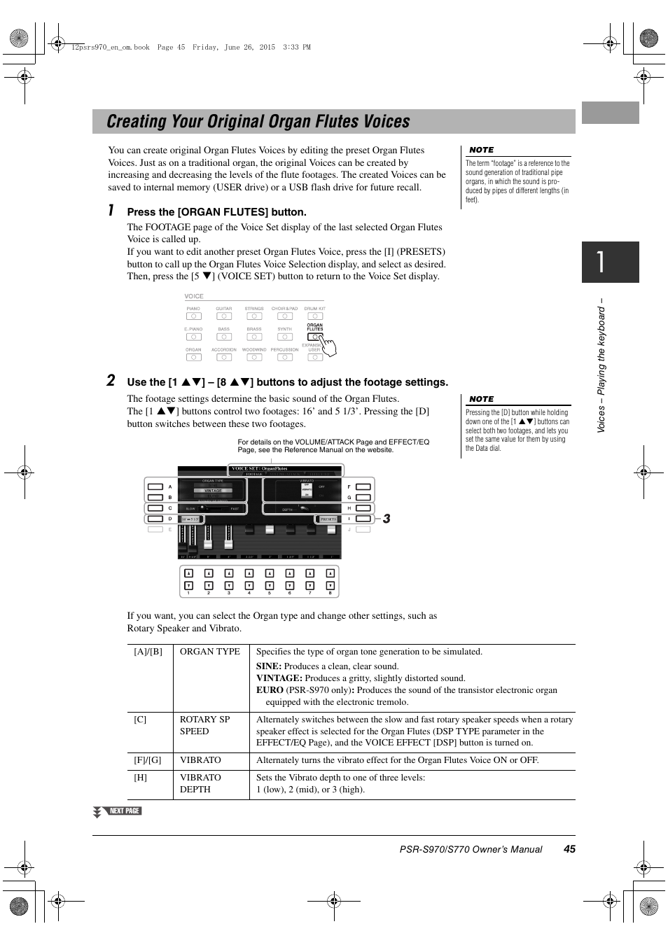 Creating your original organ flutes voices | Yamaha PSR-S770 User Manual | Page 45 / 118