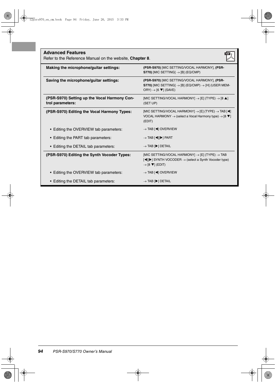 Advanced features | Yamaha PSR-S770 User Manual | Page 94 / 118