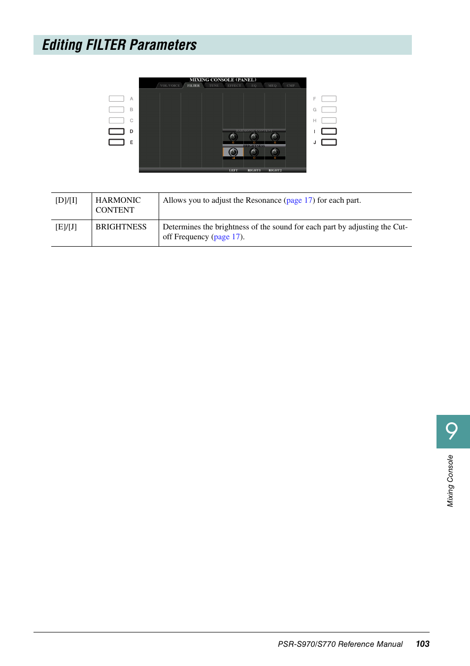 Editing filter parameters | Yamaha PSR-S770 User Manual | Page 103 / 134