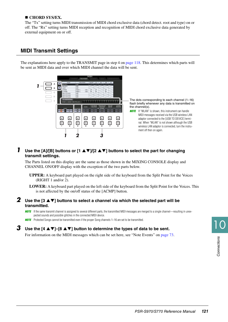 Midi transmit settings | Yamaha PSR-S770 User Manual | Page 121 / 134