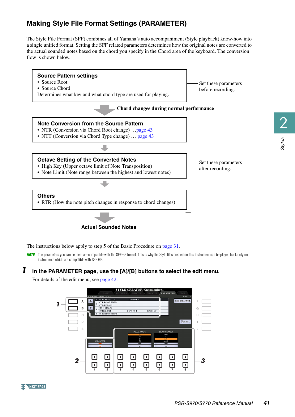 Making style file format settings (parameter) | Yamaha PSR-S770 User Manual | Page 41 / 134