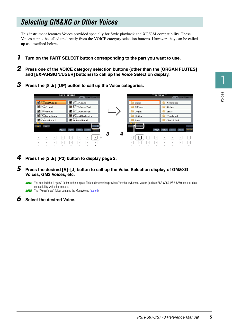 Selecting gm&xg or other voices | Yamaha PSR-S770 User Manual | Page 5 / 134