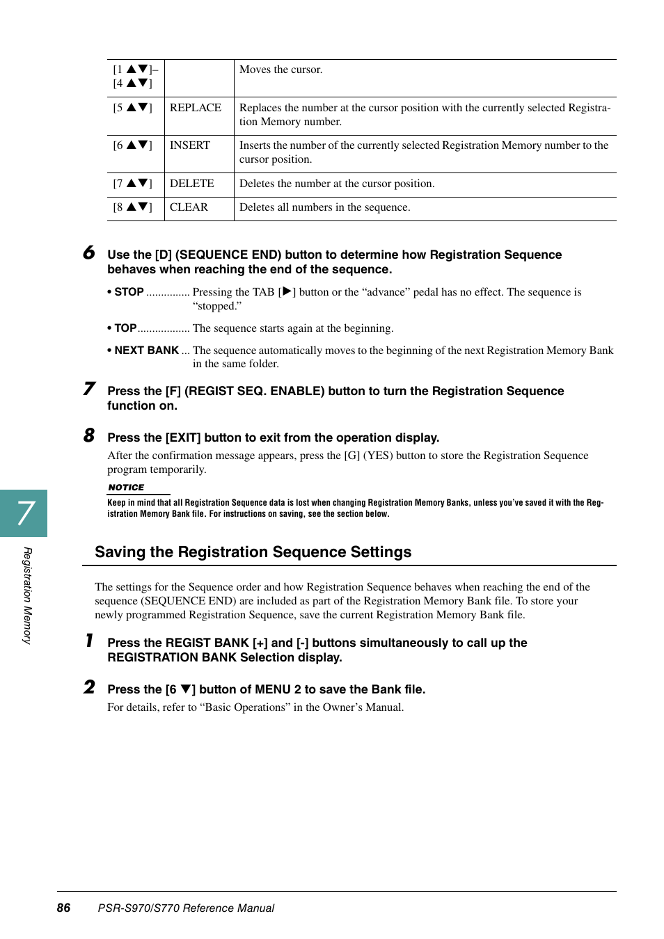 Saving the registration sequence settings | Yamaha PSR-S770 User Manual | Page 86 / 134