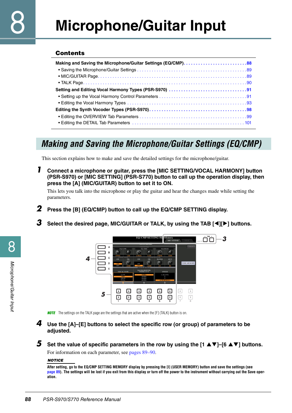 Microphone/guitar input | Yamaha PSR-S770 User Manual | Page 88 / 134