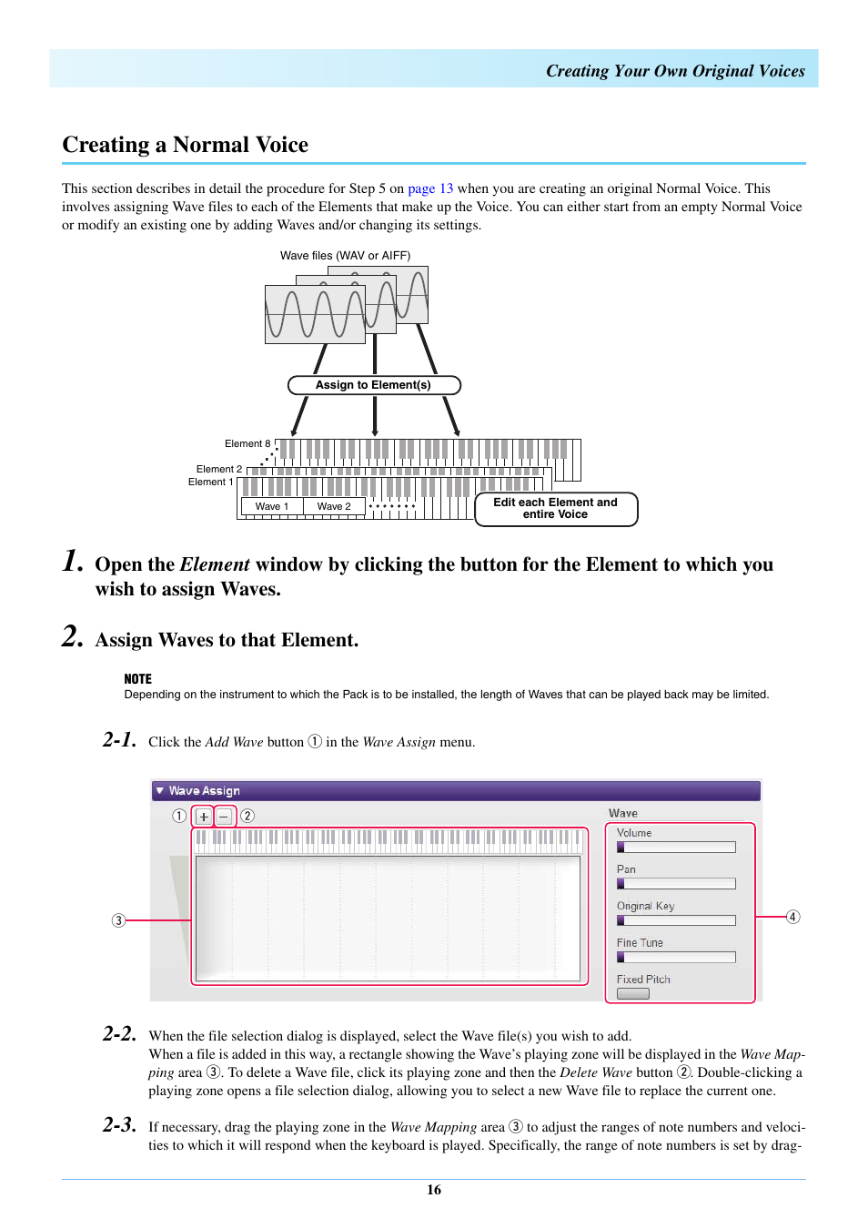 Creating a normal voice, Assign waves to that element | Yamaha Expansion Manager User Manual | Page 16 / 25