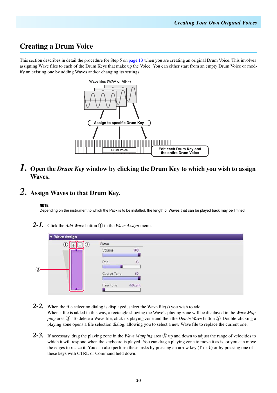 Creating a drum voice, Assign waves to that drum key | Yamaha Expansion Manager User Manual | Page 20 / 25