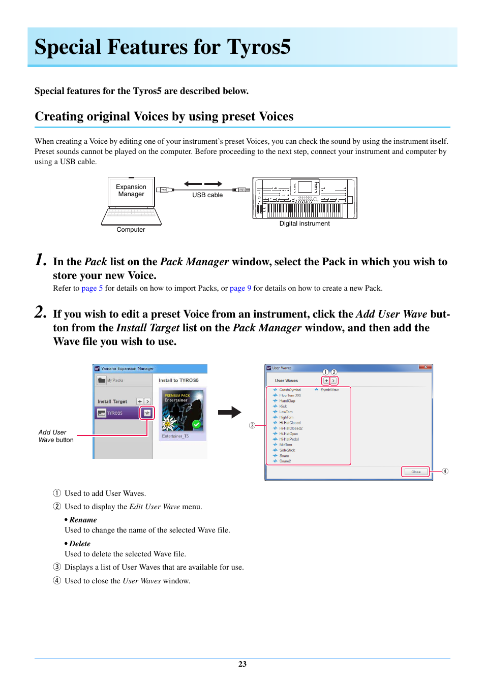 Special features for tyros5, Creating original voices by using preset voices | Yamaha Expansion Manager User Manual | Page 23 / 25