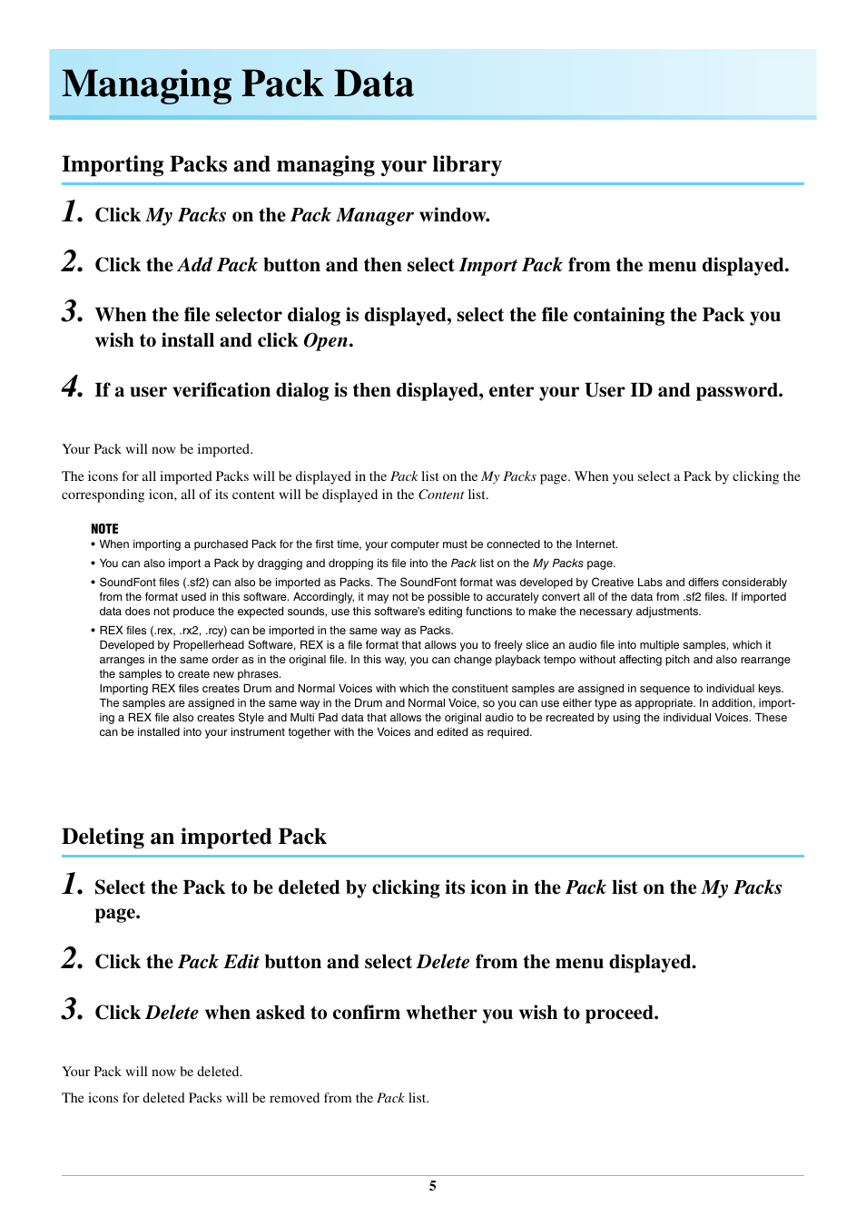 Managing pack data | Yamaha Expansion Manager User Manual | Page 5 / 25