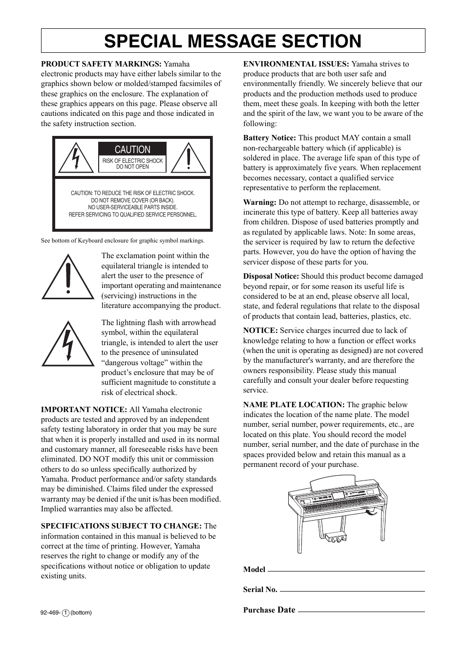 Caution | Yamaha CVP-705B User Manual | Page 2 / 128