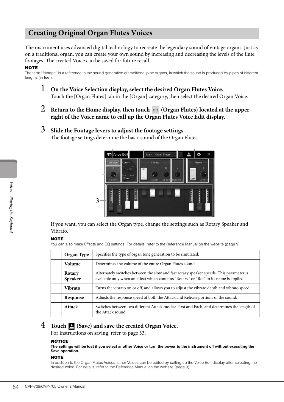 Creating original organ flutes voices | Yamaha CVP-705B User Manual | Page 54 / 128