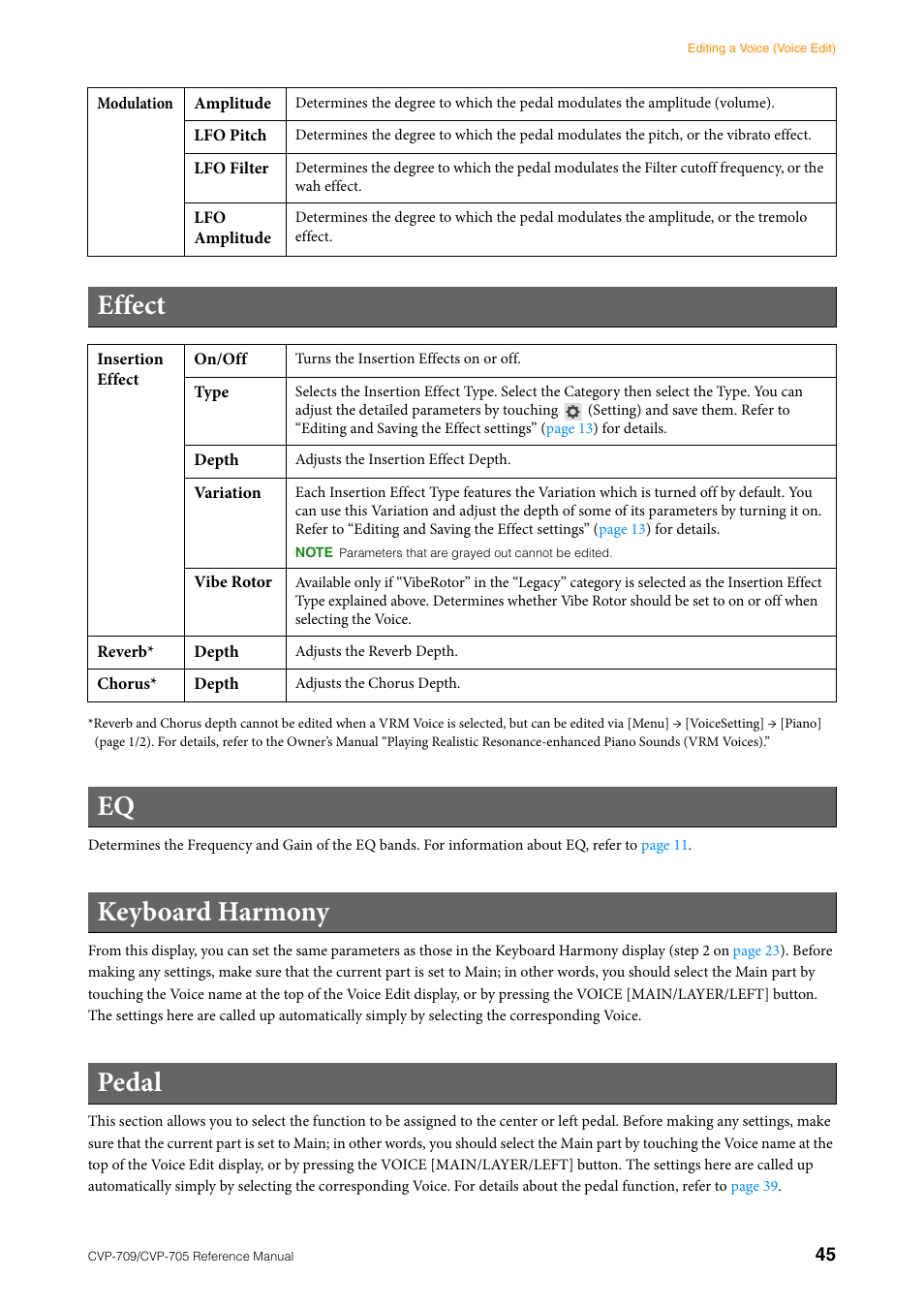 Effect, Keyboard harmony, Pedal | Eq keyboard harmony pedal | Yamaha CVP-705B User Manual | Page 45 / 117