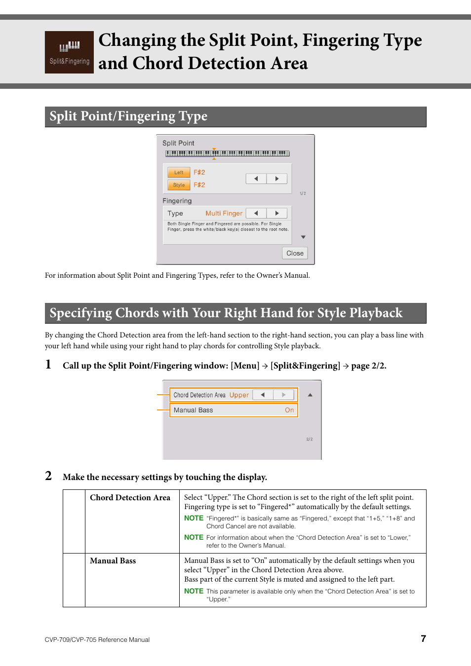 Split point/fingering type | Yamaha CVP-705B User Manual | Page 7 / 117