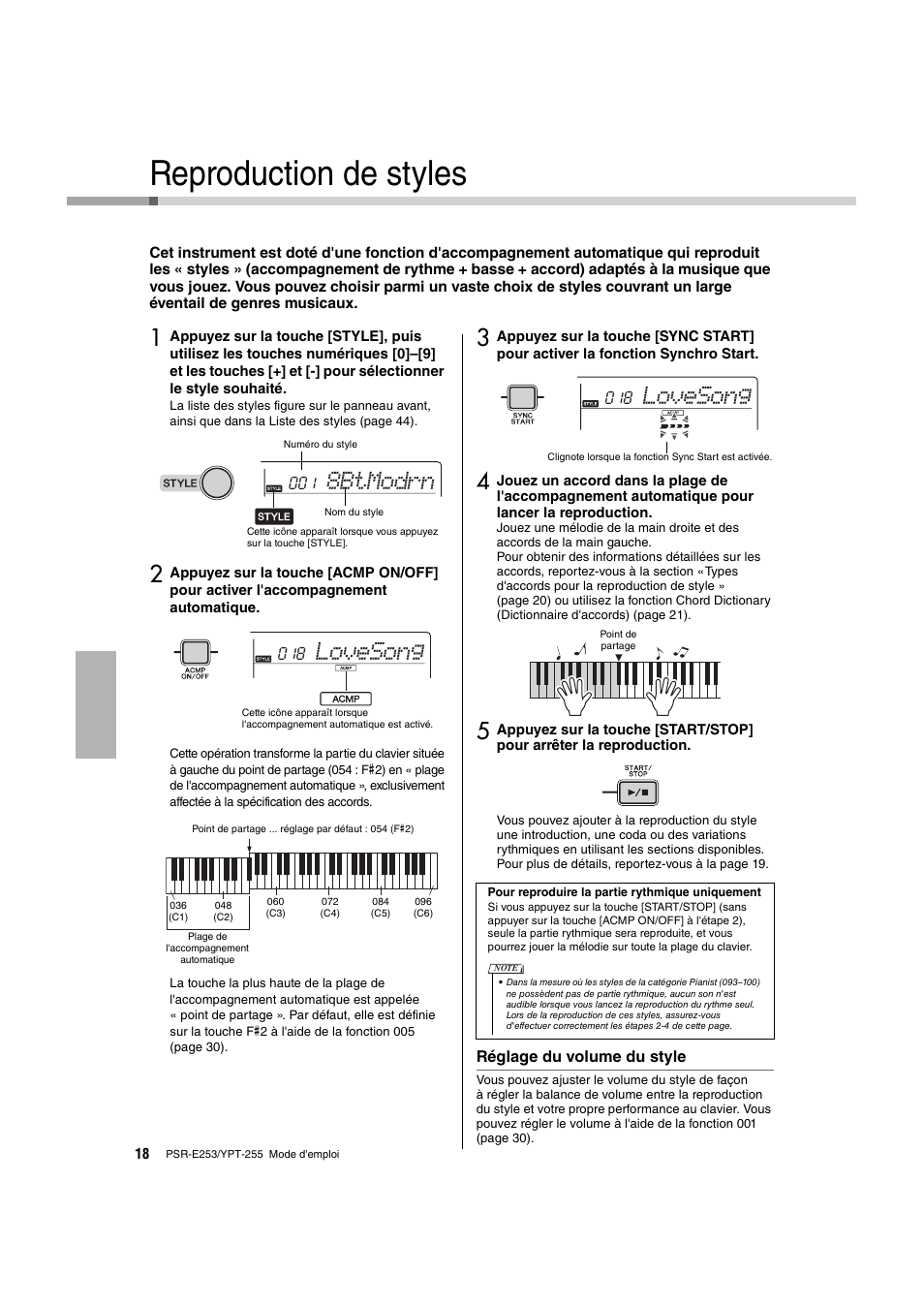 Reproduction de styles, 8btmodrn, Lovesong | Yamaha PSR-E253 User Manual | Page 18 / 48