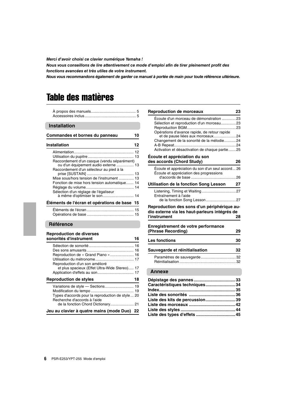 Yamaha PSR-E253 User Manual | Page 6 / 48