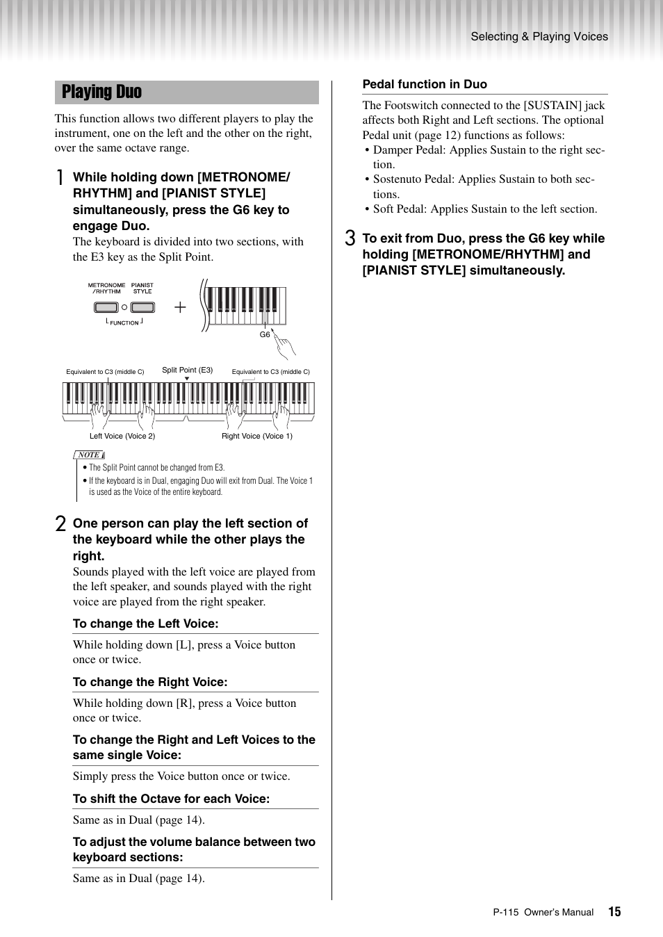 Playing duo | Yamaha P-115 User Manual | Page 15 / 32