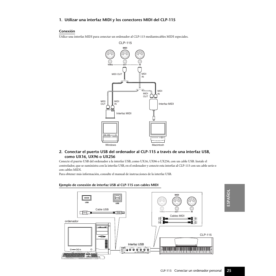 Conexión | Yamaha P-115 User Manual | Page 25 / 46