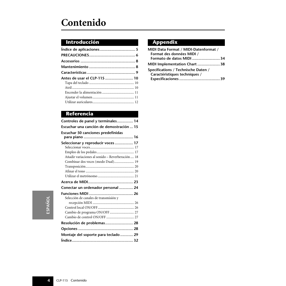 Yamaha P-115 User Manual | Page 4 / 46