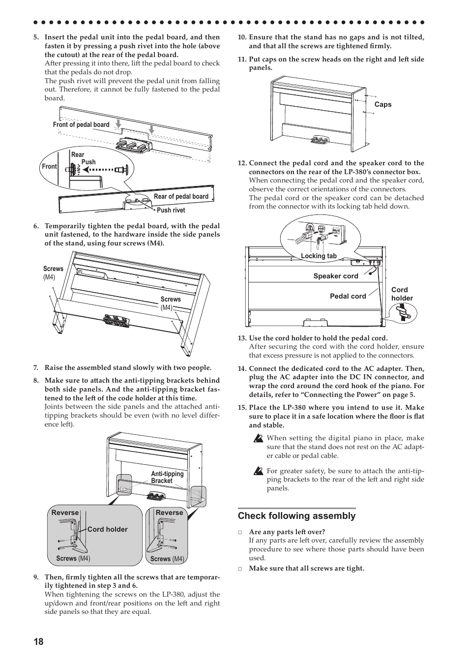 Check following assembly | KORG LP-380-73 User Manual | Page 18 / 71