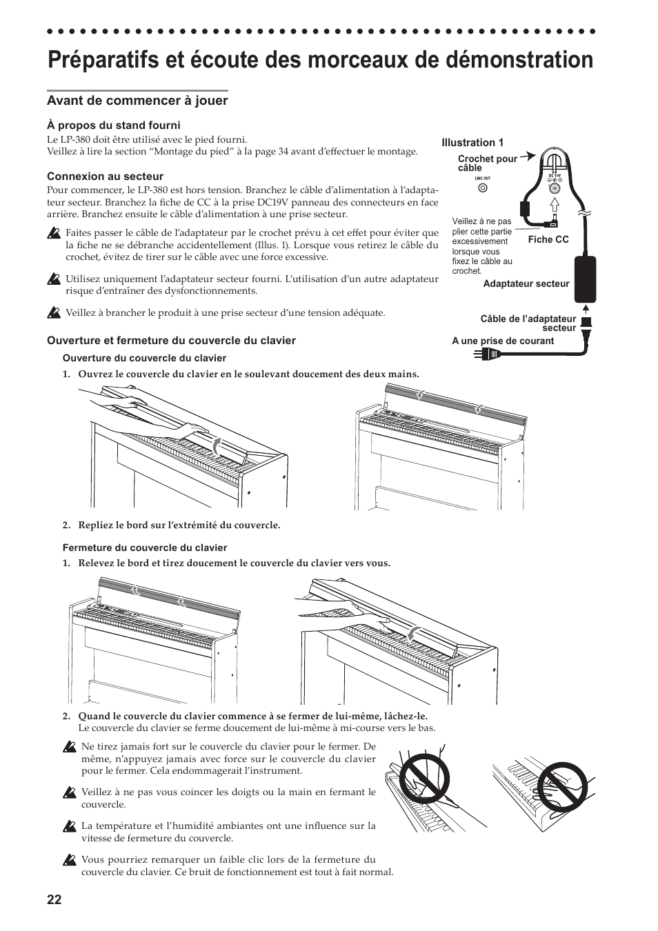 Avant de commencer à jouer, Préparatifs et écoute des morceaux de, Démonstration | 22 avant de commencer à jouer | KORG LP-380-73 User Manual | Page 22 / 71